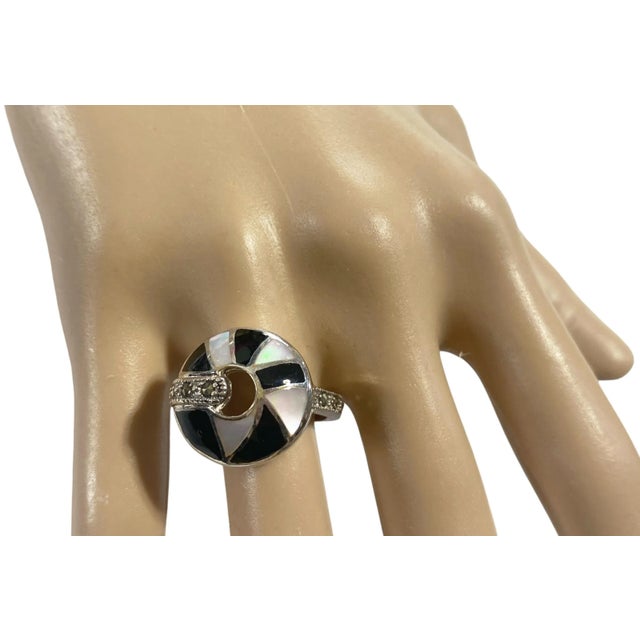 Vintage Sterling Silver Art Deco style Marcasite and Enamel Ring Size 6 You will be amazed at the detail of this ring with...