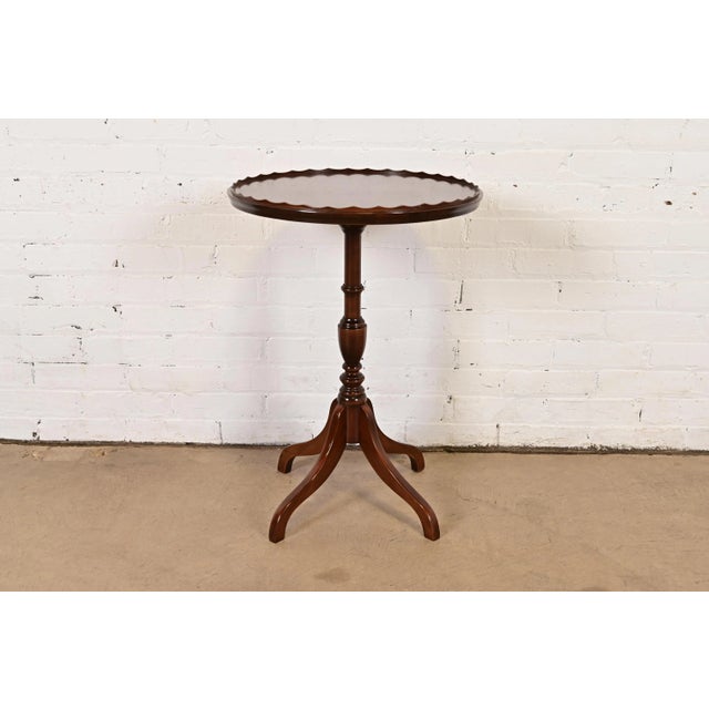 Brown Baker Furniture Style Georgian Carved Mahogany Pedestal Tea Table For Sale - Image 8 of 8