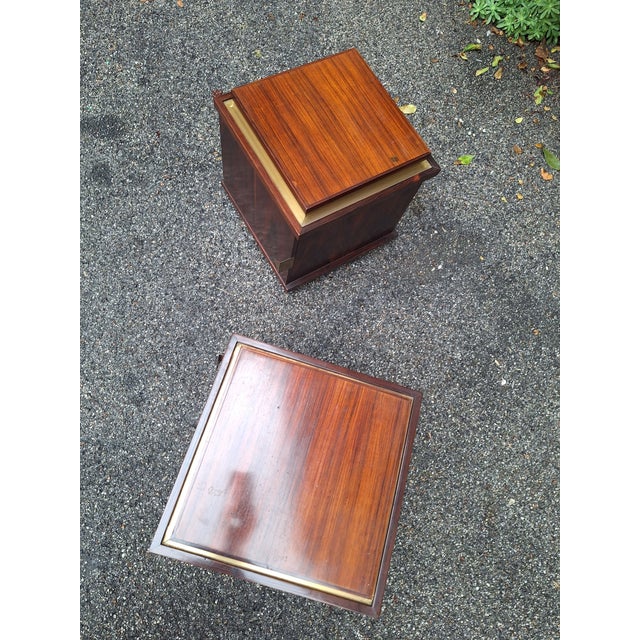 Mid-Century Modern Rosewood Bedside Tables with Brass Handles and Details, 1960s, Set of 2 For Sale - Image 3 of 11