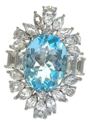 Bochic "Capri" Vintage Blue Topaz Ring Set In 18K White Gold & Silver