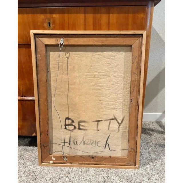 1940s Mid-Century Modern Abstract Oil Painting by Artist Betty Huberich, Framed, 21” X 27” For Sale - Image 5 of 7