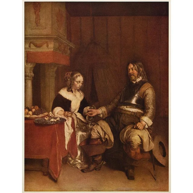 Terra Cotta 1954 After Gerard Terborch "The Gallant", Vintage Full-Color Print For Sale - Image 8 of 8