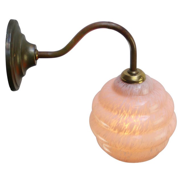 French Pink Clichy Glass Brass Wall Lamp For Sale - Image 4 of 6