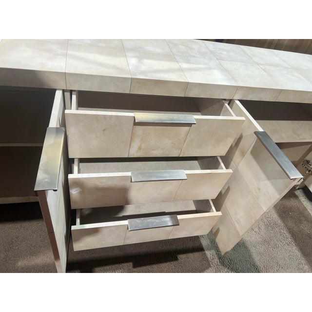 Restoration Hardware Parchment Leather Long Console Table For Sale In Las Vegas - Image 6 of 8