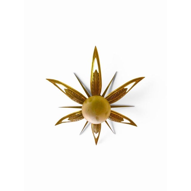 Metal Art Deco French Chandelier with Gilt Bronze and Glass Starburst Sunburst, 1935 For Sale - Image 7 of 11