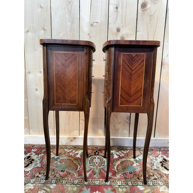 Wood Louis XV Marquetry Bedside Tables, 1950s, Set of 2 For Sale - Image 7 of 8