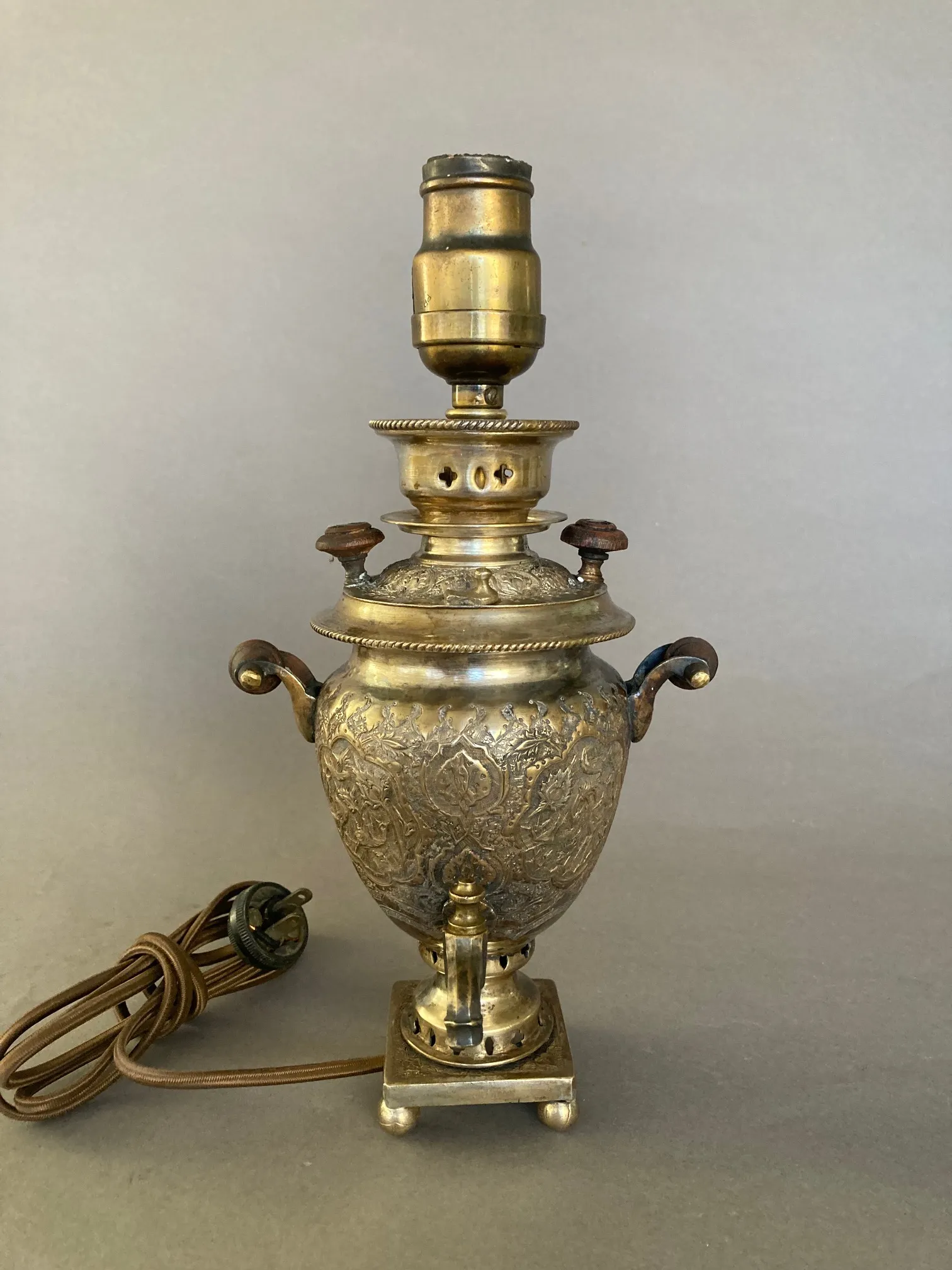 1910s Solid Brass Some Silvered Samovar Table-Lamp, Middle Eastern
