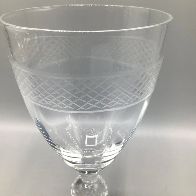 Morgantown "Eton" Water Goblets Cut Ball Stem, With Cross Hatch Band -Set of 5 Crystal Glasses For Sale - Image 9 of 13