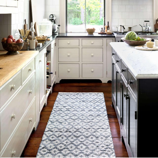 Contemporary Dash & Albert by Annie Selke Denim Rag Diamond Ivory Woven Cotton Rug, 2'6" x 8' For Sale - Image 3 of 4