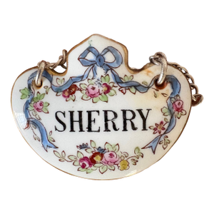 Staffordshire Ceramic Antique Hand Painted Bone China Liquor Sherry Bottle Tag