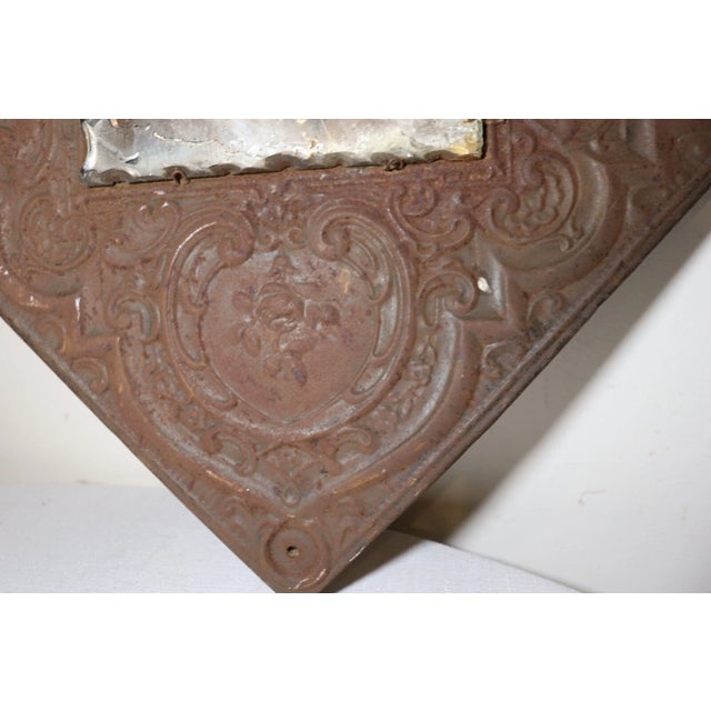 19th Century Antique 1800's Ornate Figural Angels Relief Square Tooled Metal Tole Wall Mirror For Sale - Image 5 of 11