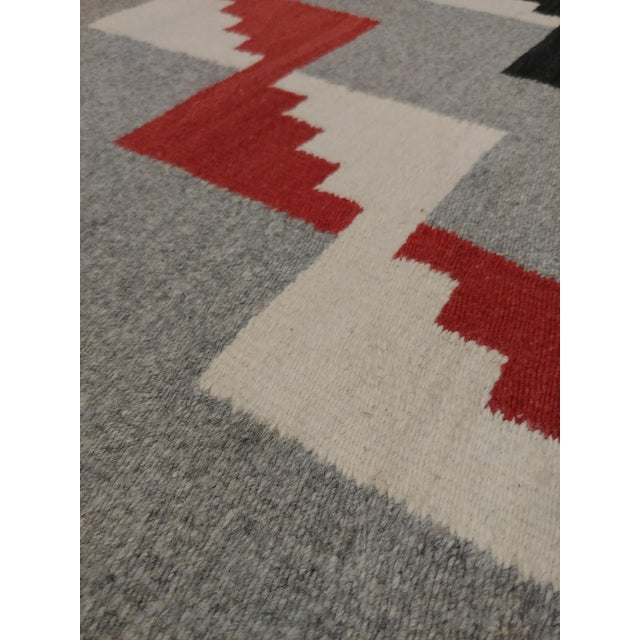 Antique Navajo Carpet, Folk Rug, Handmade Wool, Beige, Gray, Blood Orange For Sale - Image 10 of 17