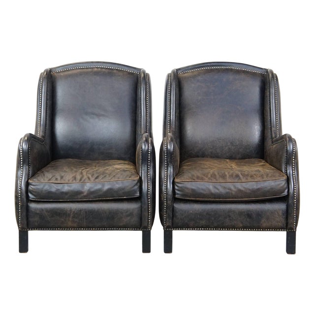 Set of Black Cowhide Leather Chairs For Sale