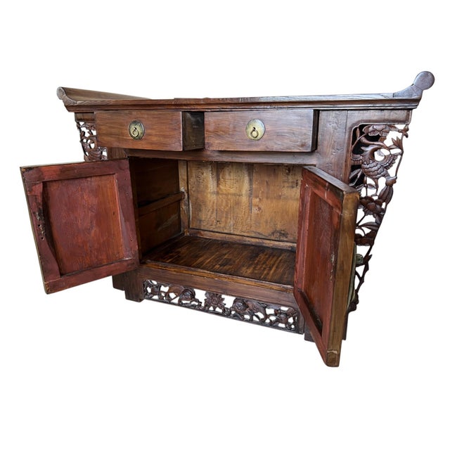 Antique Chinese Carved Elm Wood Altar Cabinet For Sale - Image 6 of 12