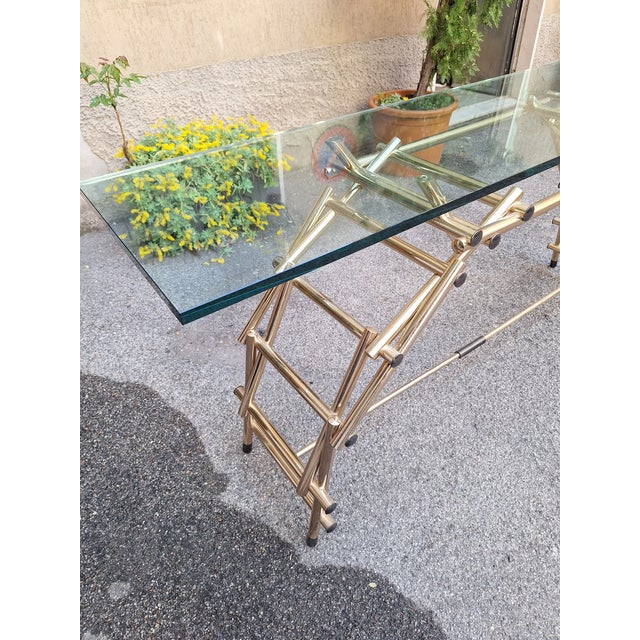 Console Table in Brass-Plated Aluminum andd Glass Top by Fedele Papagni for Leonardo Da Vinci, 1990s For Sale - Image 10 of 18