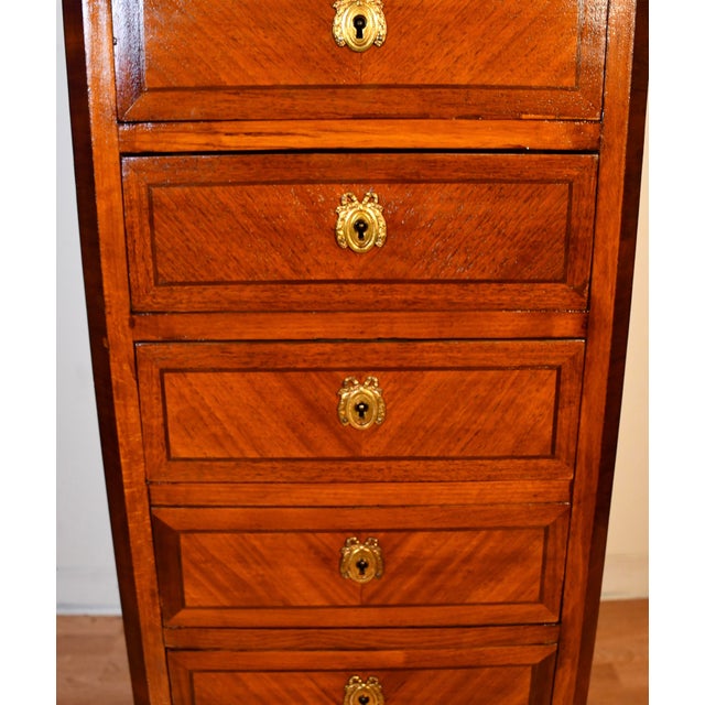 1920s 1920s Antique French Louis XV Walnut Satinwood Inlay & Marble Top Lingerie Stand For Sale - Image 5 of 18