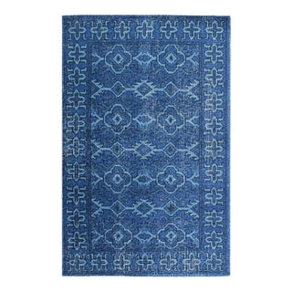 4x6 Blue Hand-Knotted Wool Azure Floral Medallion Classic Traditional Carpet Rug For Sale