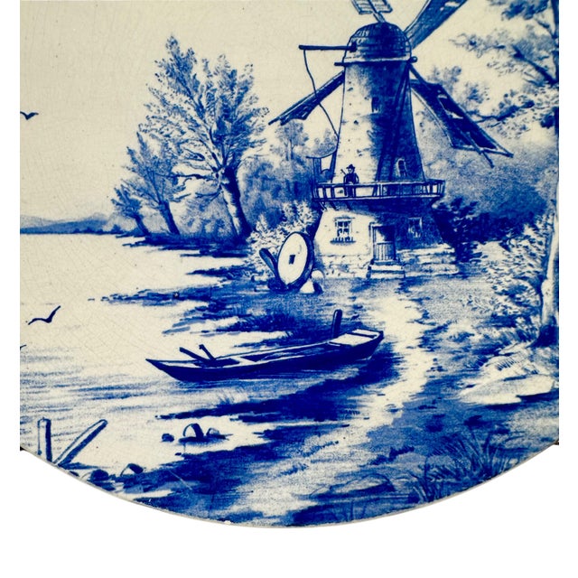 Antique Villeroy & Boch “Dutch River Scene” Charger Plate For Sale - Image 9 of 12