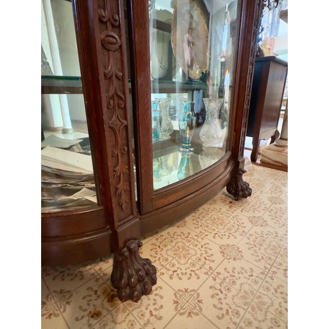 Antique Early 19th C Mahogany Lion Carved Bow Front China Cabinet, Paw Feet For Sale - Image 4 of 5