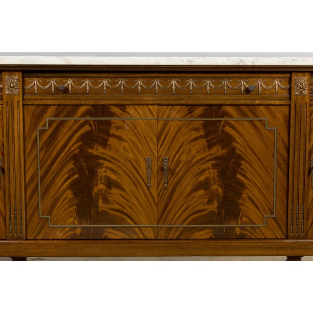 French French Louis XVI Style Mahogany Sideboard Buffet W/ Carrara Marble For Sale - Image 3 of 18