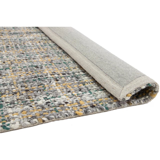 Contemporary Felted Handmade Wool Rug in Gray With Geometric Pattern by Apadana For Sale - Image 4 of 10