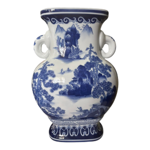 Vintage Palm Beach Regency Chinoiserie Blue & White Porcelain Asian Vase