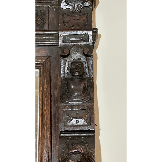 19th Century Renaissance Revival Hand-Carved Walnut Wall Mirror With Original Foxed Glass For Sale - Image 4 of 12