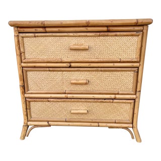 1970s Bamboo and Rattan Spanish Nightstand With 3 Drawers For Sale