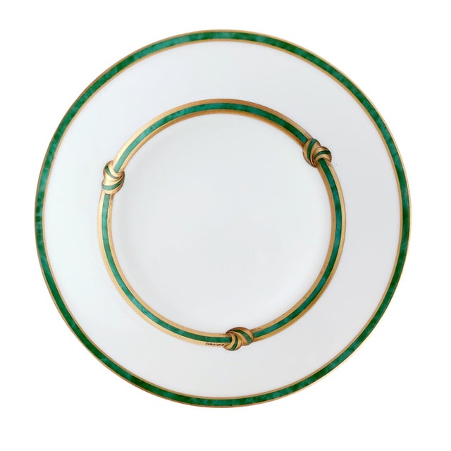French 1990s Christofle PorcelainRuban Vert/Gold Knots 6.25" Bread Plates - Set of 4 Discontinued For Sale - Image 3 of 5