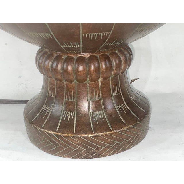 Mid-Century Tribal Sgraffito Plaster Table Lamp. Bronze Toned, Circa 1960s For Sale - Image 4 of 7