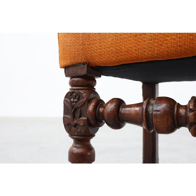 Wood Louis XIII Walnut Stool with Carved Turned Stretchers and Upholstered Seat, France, 1600s For Sale - Image 7 of 12