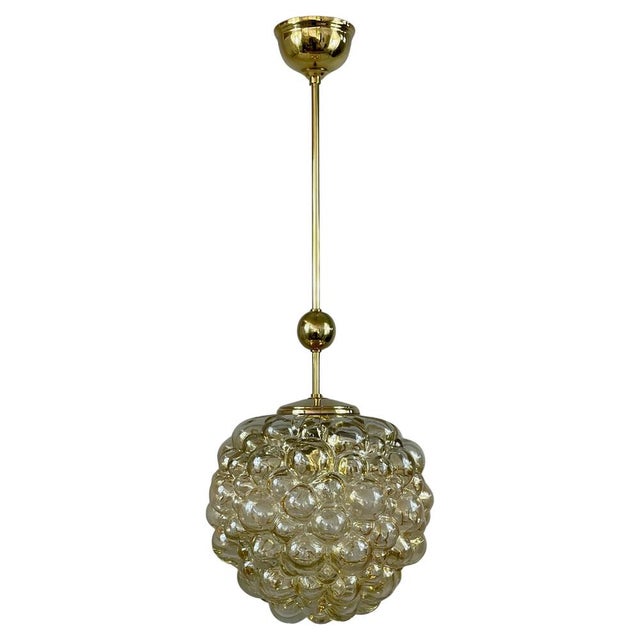 Amber Bubble Glass & Brass Pendant by Helena Tynell for Limburg, Germany, 1960s For Sale - Image 18 of 18