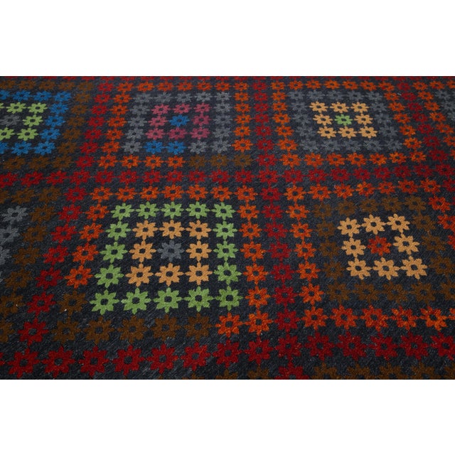 Modern Soumak Wool Rug Handmade Multicolor With Geometric Designed For Sale - Image 10 of 10