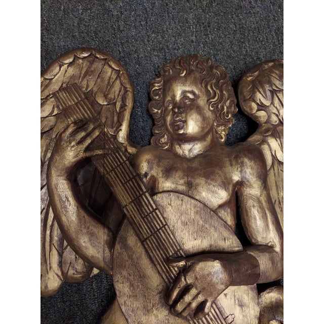 Italian Antique Gold Gilt Hand Carved Oak Angel Sculpture For Sale - Image 3 of 12
