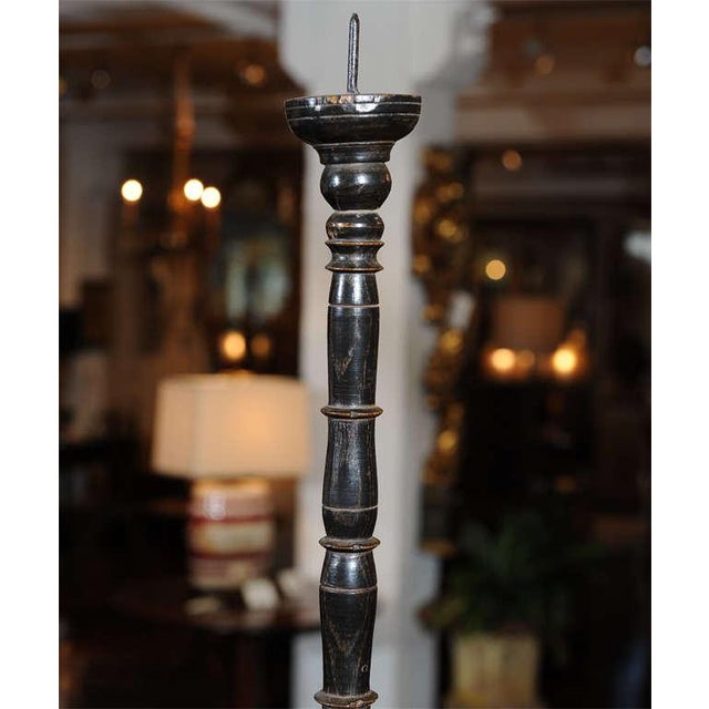 English Ebonized Turned Oak Pricket Sticks - a Pair For Sale - Image 3 of 5