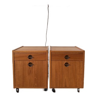 Pair of 1970s Danish Modern Teak Rolling Nightstands by Axelsens Møbelfabrik for W&B Møbler, Denmark, Attributed For Sale