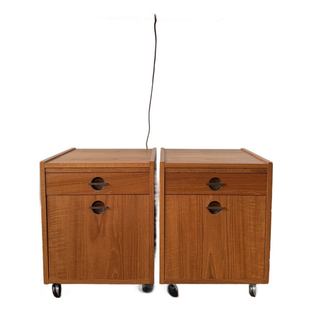 Pair of 1970s Danish Modern Teak Rolling Nightstands by Axelsens Møbelfabrik for W&B Møbler, Denmark, Attributed For Sale