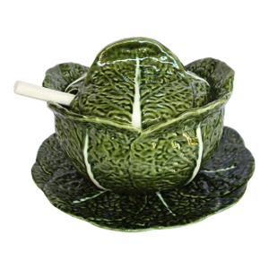 Belo Faiancas Portugal Green Cabbage Soup Tureen With Platter & Spoon