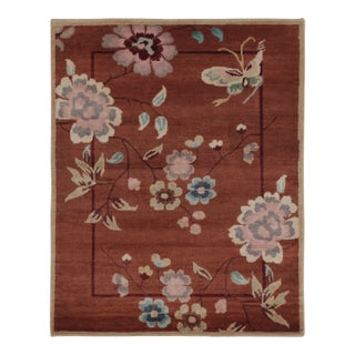 Rug & Kilim’s Chinese Art Deco Inspired Rug in Rust, Vibrant Florals & Figurals For Sale