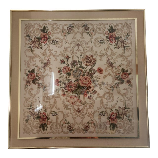 Framed Vintage Ralph Lauren Silk Scarf Floral For Sale