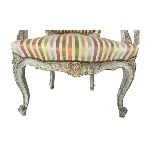 Ivory 19th Century French Louis XV Style Rococo Fauteuil Armchairs For Sale - Image 8 of 11