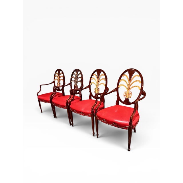 Red Karges Furniture Red Leather Hepplewhite Plume Dining Chairs- Set of 4 For Sale - Image 8 of 14