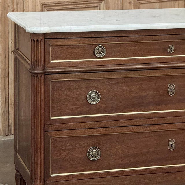 Antique French Louis XVI Mahogany Commode With Carrara Marble For Sale - Image 4 of 17