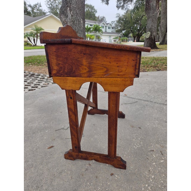 Wood Antique Victorian Wooden Child's Lift-Top School Desk For Sale - Image 7 of 10