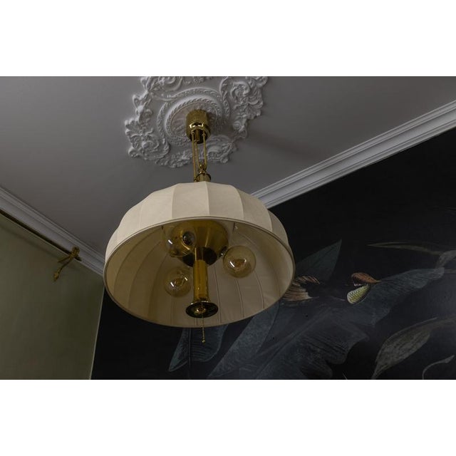 Large Brass and Fabric Lampshade Five-Light Adjustable Height Pendant Lamp, 1980s For Sale - Image 11 of 18