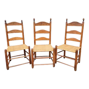 19thc Ladder Back Chairs From Pennsylvania -Set of Three
