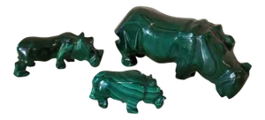 Malachite Carved Hippopotamus Shaped Stones - Set of 3