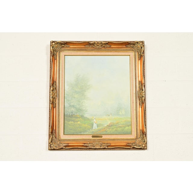 Original Artist Signed K. Kirum "Church in the Dale" Oil Painting in Carved Giltwood Frame For Sale - Image 16 of 16