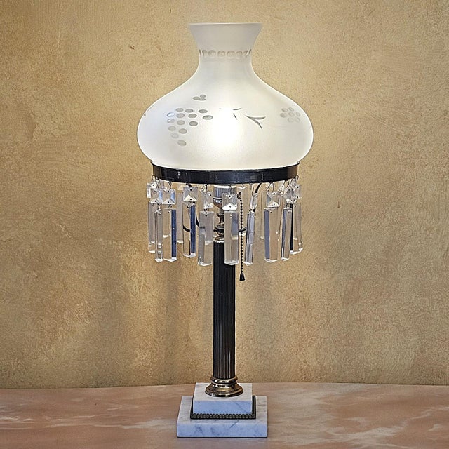 Vintage Sinumbra Astral-Style Brass, Marble & Crystal Table Lamp For Sale - Image 9 of 18