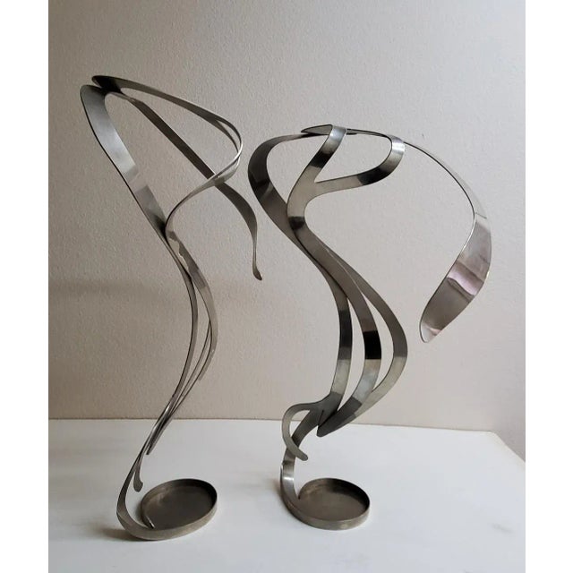 Pair of 1920s Art Nouveau Styled Candle Holders Crafted Into Swirling Twirling Metal Smoke For Sale - Image 10 of 12